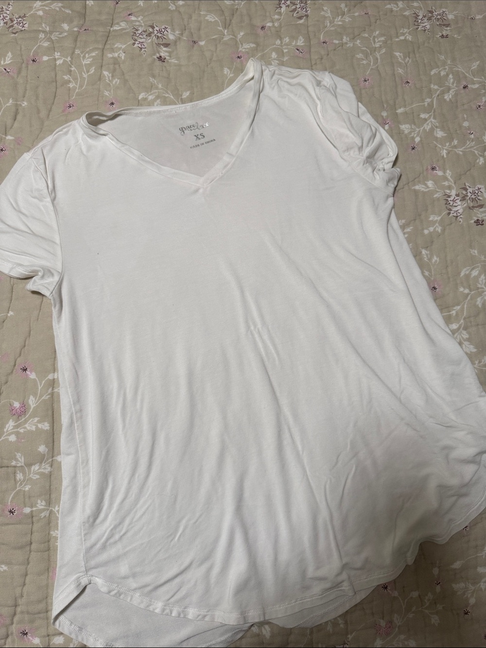 Grace & Lace Classic V-Neck Tee in White